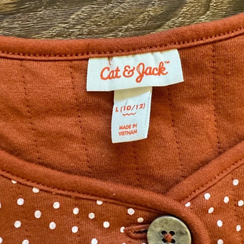 Cat & Jack Girls' Cinnamon White Polka Dot Button Front Cardigan Size L (10/12)